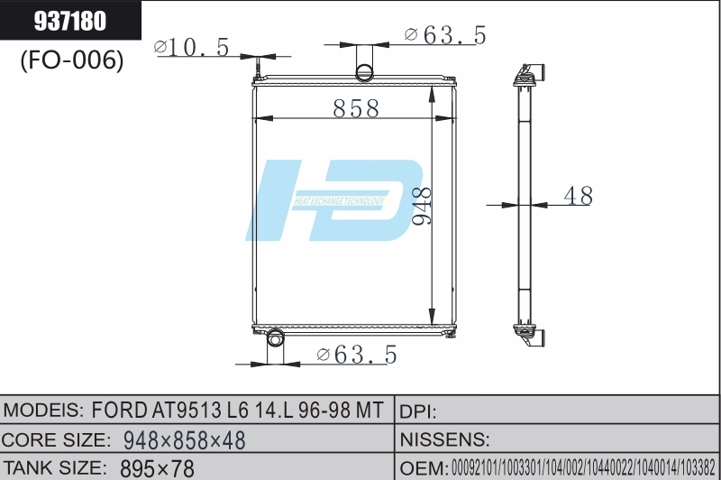 937180 FORD AT9513 L6 14.L 96-98 MT Truck Radiator 00092101/1003301/104 ...